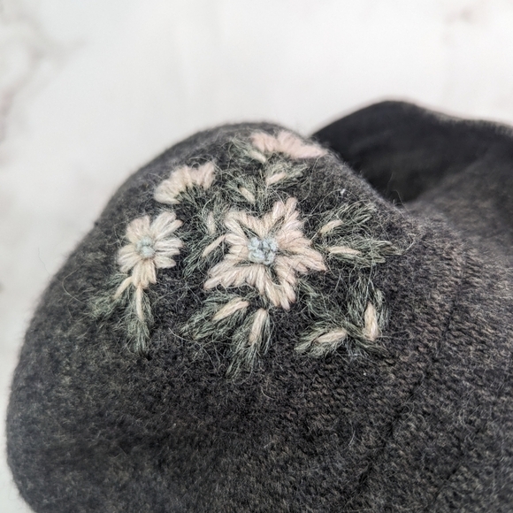 Vintage Hat Bucket Womens Gray Floppy Felted Embroidered Floral Pink - Picture 5 of 9